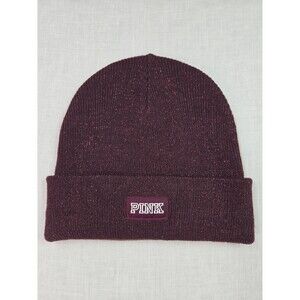 Victoria's Secret PINK Winter Ski Hat Knit Beanie Burgundy Wine Metalic Sparkle